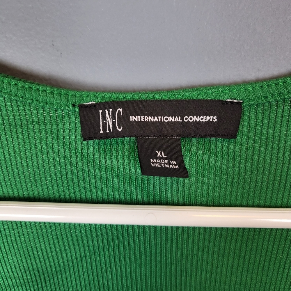 New INC Dark Emerald Surplice Faux Wrap Sweater Blouse Cinched Long Sleeve US XL - Picture 3 of 13